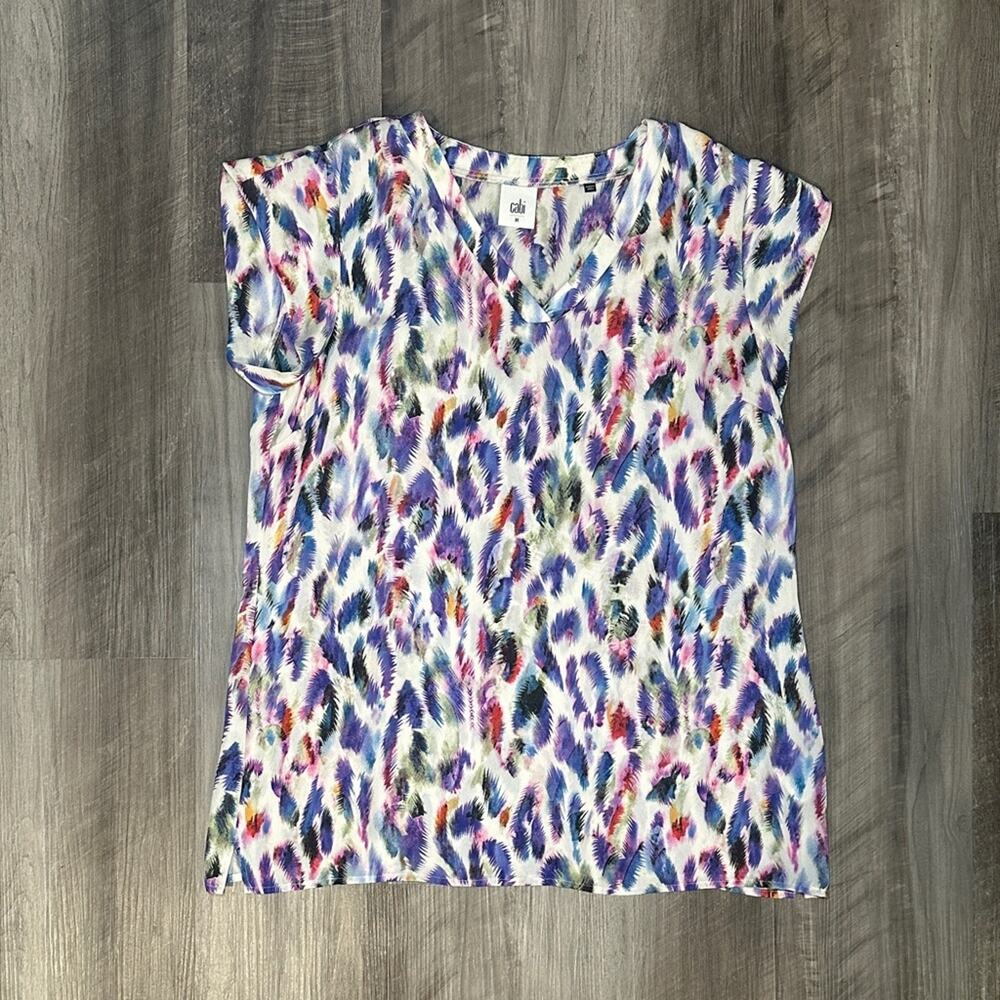 Cabi Plume Feather Cap Sleeve V Neck Blouse - Medium